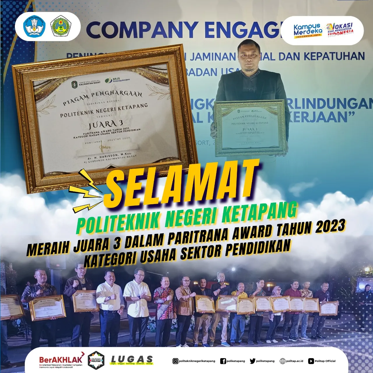 POLITAP Raih Juara 3 Kategori Usaha Sektor Pendidikan dalam Paritrana Award 2023