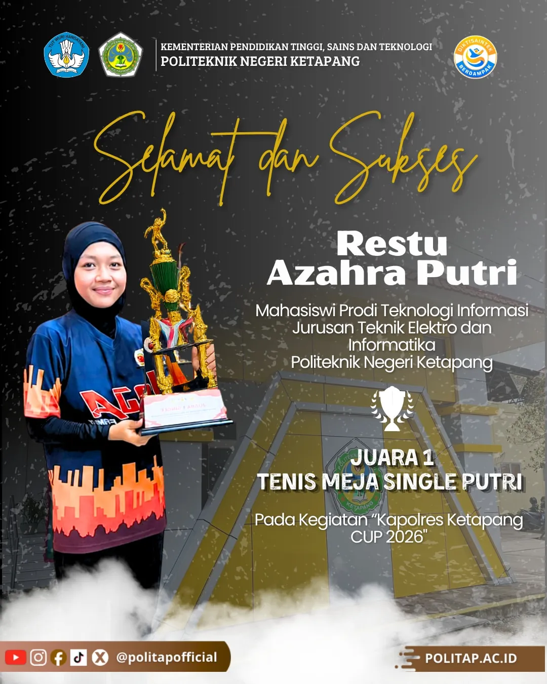 POLITAP Tambah Deretan Prestasi Melalui Juara I Tenis Meja Tunggal Putri